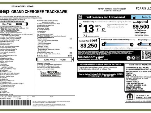 Used 2018 Jeep Grand Cherokee Trackhawk w/ Trailer Tow Group IV AWD/4WD image 16