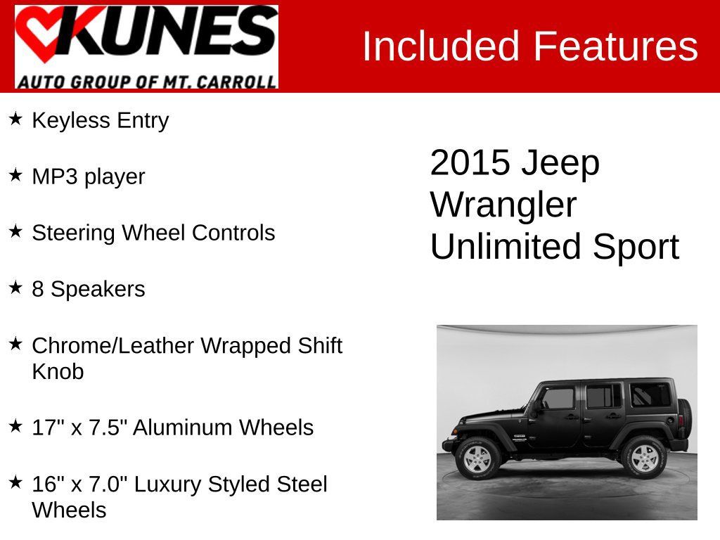 Used 2015 Jeep Wrangler Unlimited Sport w/ Quick Order Package 24S AWD/4WD image 3
