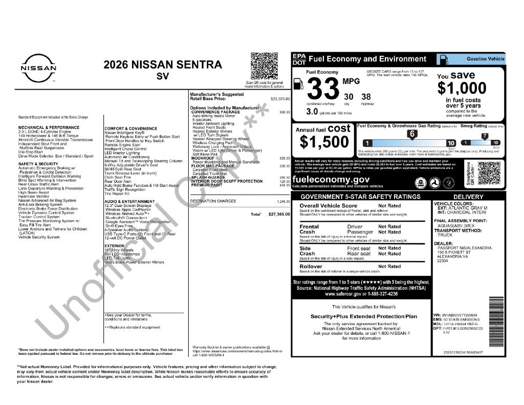 Certified 2026 Nissan Sentra SV w/ SV Convenience Package FWD image 3