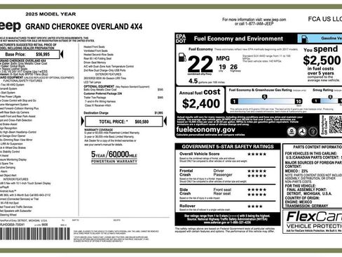 Certified 2025 Jeep Grand Cherokee Overland w/ Trailer Tow Package AWD/4WD image 7