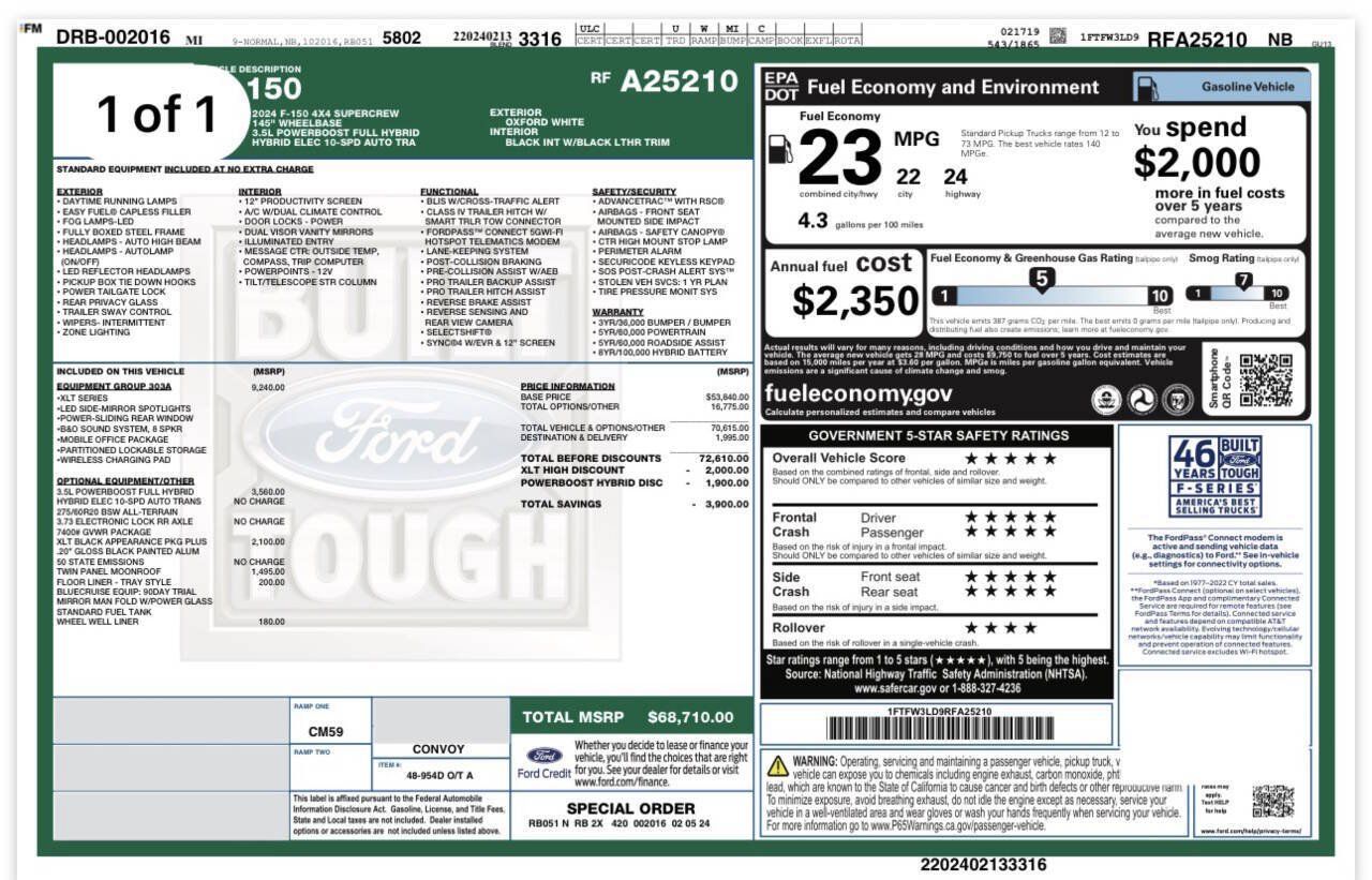 Used 2024 Ford F150 XLT w/ Equipment Group 303A High AWD/4WD image 2
