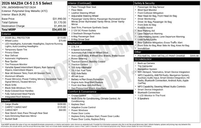 New 2026 MAZDA CX-5 Select AWD/4WD image 4