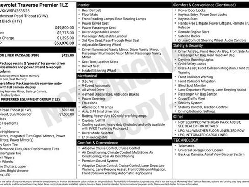 Used 2023 Chevrolet Traverse Premier w/ LPO, Floor Liner Package image 75