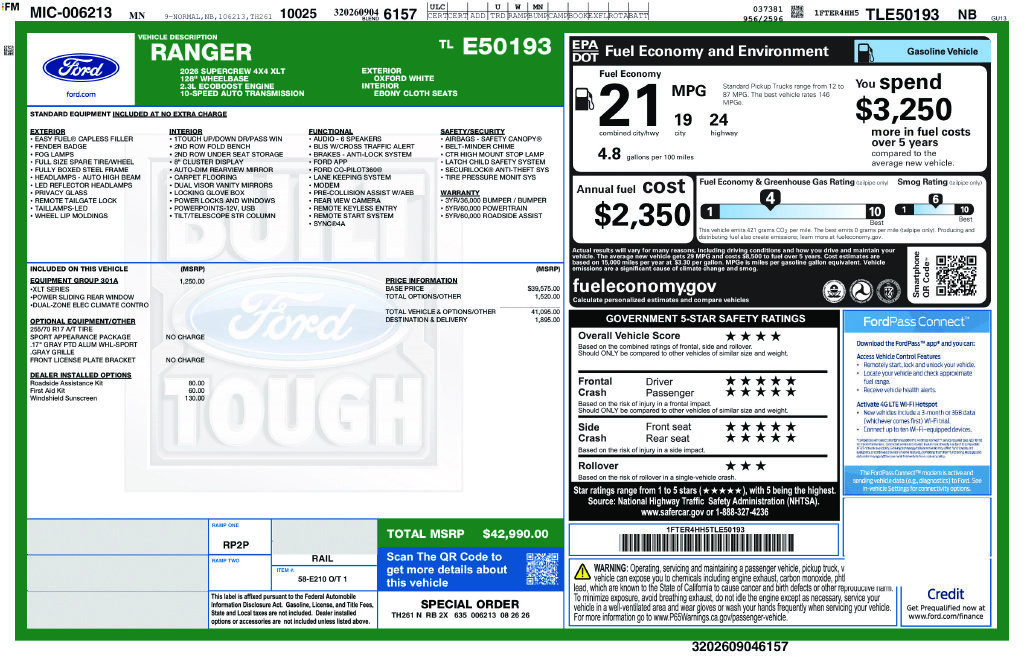 New 2026 Ford Ranger XLT w/ Equipment Group 301A High AWD/4WD image 5