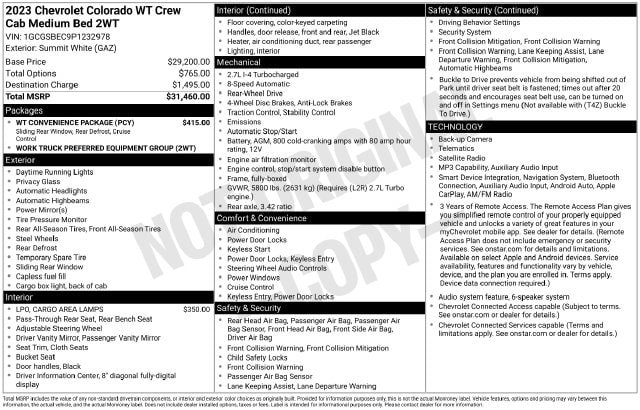 Used 2023 Chevrolet Colorado W/T w/ WT Convenience Package RWD image 39