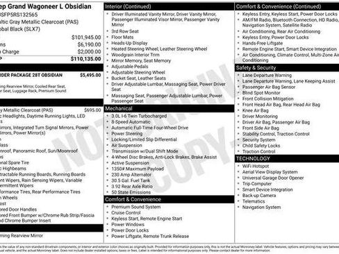 Certified 2024 Jeep Grand Wagoneer L Series II w/ Quick Order Packagew 28T image 4