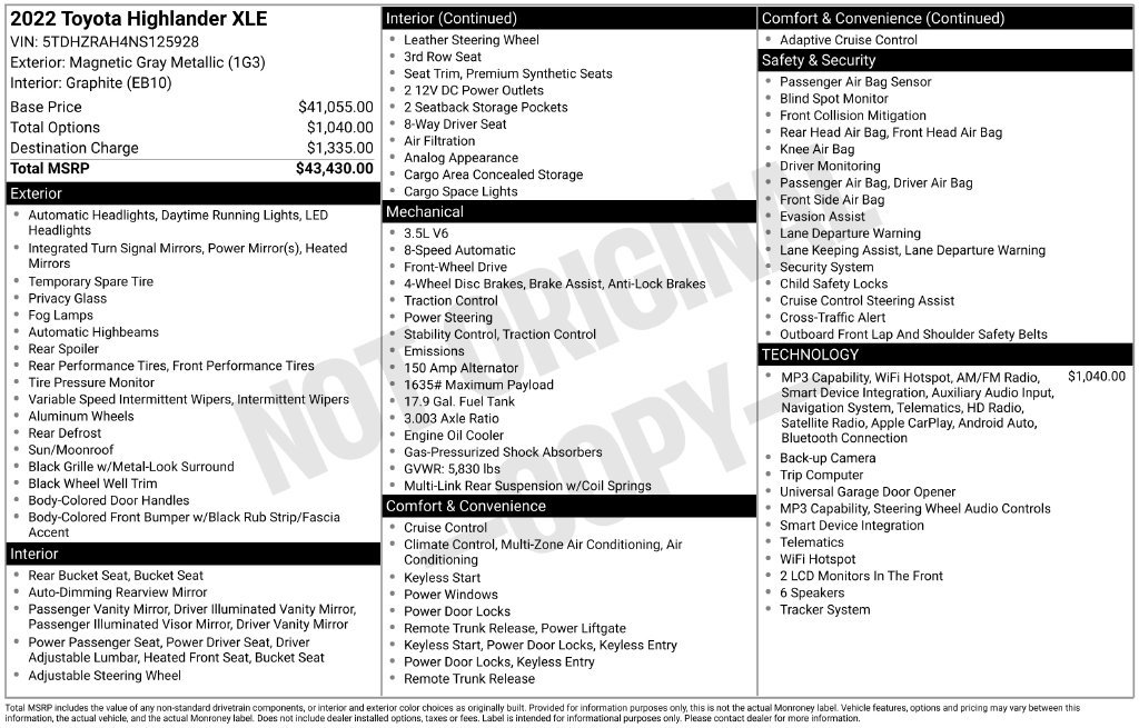 Used 2022 Toyota Highlander XLE FWD image 3