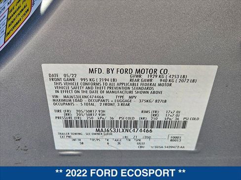 Certified 2022 Ford EcoSport SES w/ Interior Protection Package image 33