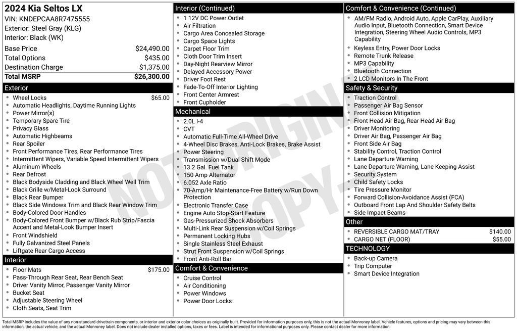 Certified 2024 Kia Seltos LX AWD/4WD image 7