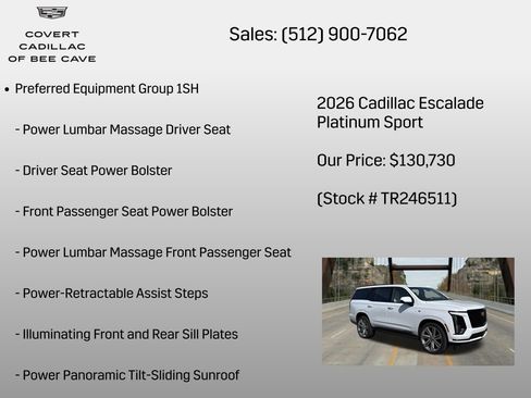 New 2026 Cadillac Escalade Platinum Sport w/ LPO, Floor Liner Package image 6