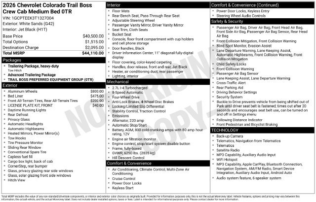 New 2026 Chevrolet Colorado Trail Boss AWD/4WD image 16