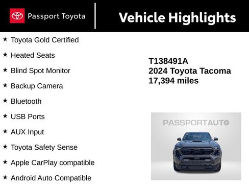 Certified 2024 Toyota Tacoma TRD Sport w/ TRD Sport Premium Package AWD/4WD image 15