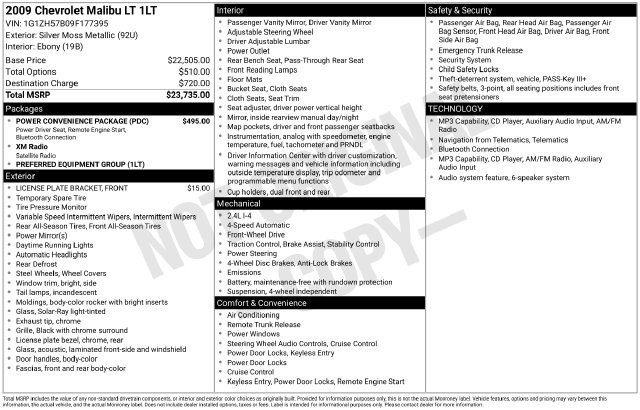 Used 2009 Chevrolet Malibu LT w/ Power Convenience Package FWD image 31