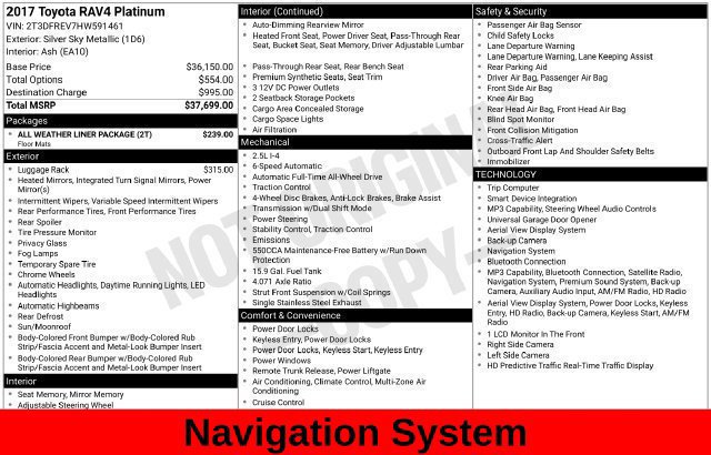 Used 2017 Toyota RAV4 Platinum w/ All Weather Liner Package AWD/4WD image 12