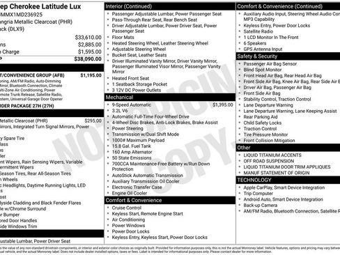 Certified 2021 Jeep Cherokee Latitude Lux w/ Comfort/Convenience Group image 48