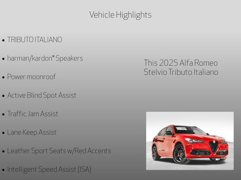 New 2025 Alfa Romeo Stelvio Tributo Italiano w/ Active Assist Plus Package image 10