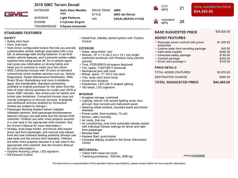 Used 2019 GMC Terrain Denali w/ Advanced Safety Package AWD/4WD image 2