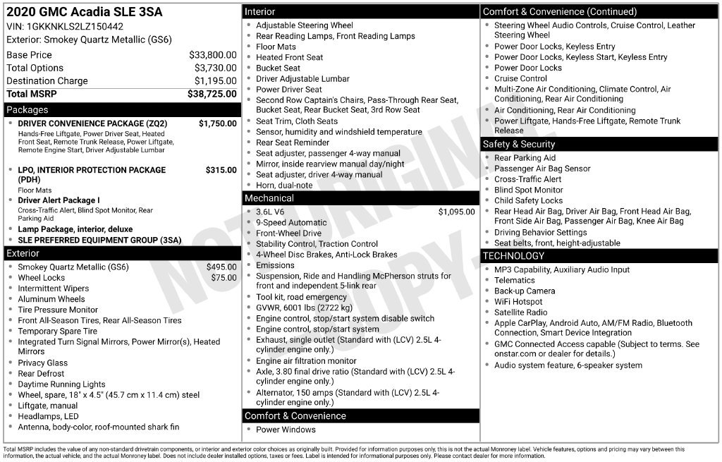 Used 2020 GMC Acadia SLE w/ Driver Convenience Package FWD image 1