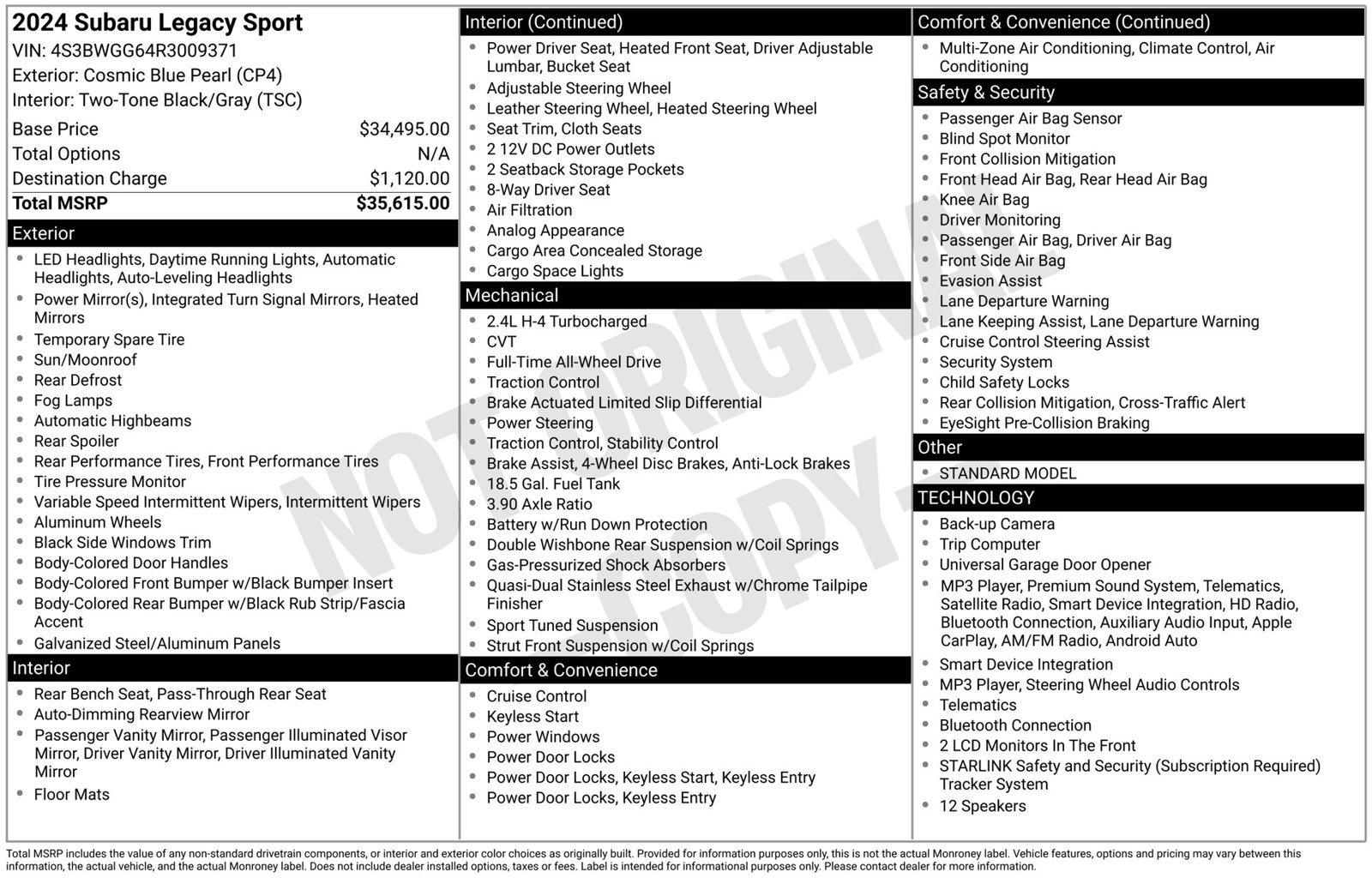 Certified 2024 Subaru Legacy Sport AWD/4WD image 3