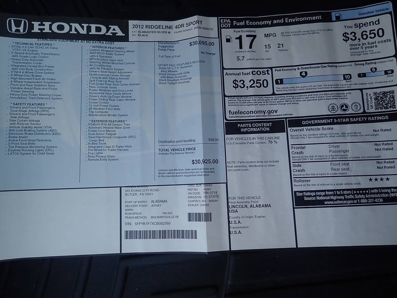 Used 2012 Honda Ridgeline Sport image 21