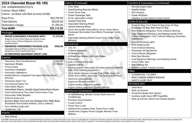 Certified 2024 Chevrolet Blazer RS w/ Driver Confidence II Package AWD/4WD image 38