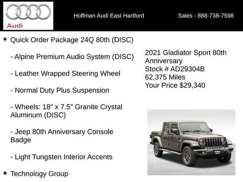 Used 2021 Jeep Gladiator Sport w/ Quick Order Package 24Q 80Th AWD/4WD image 24