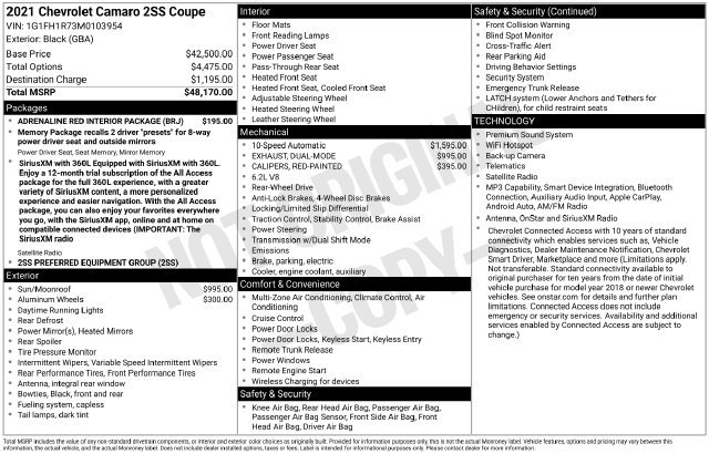 Used 2021 Chevrolet Camaro SS RWD image 37