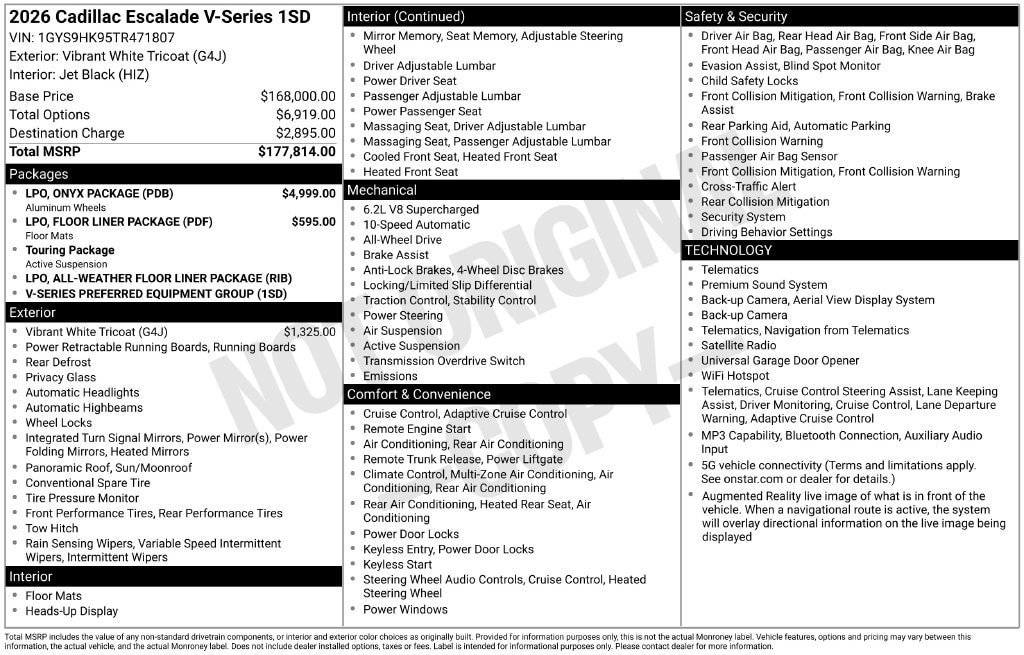New 2026 Cadillac Escalade V w/ LPO, ONYX Package AWD/4WD image 4