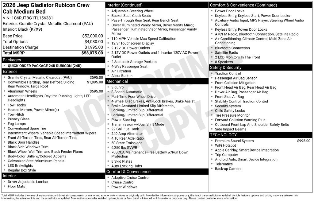 New 2026 Jeep Gladiator Rubicon AWD/4WD image 15