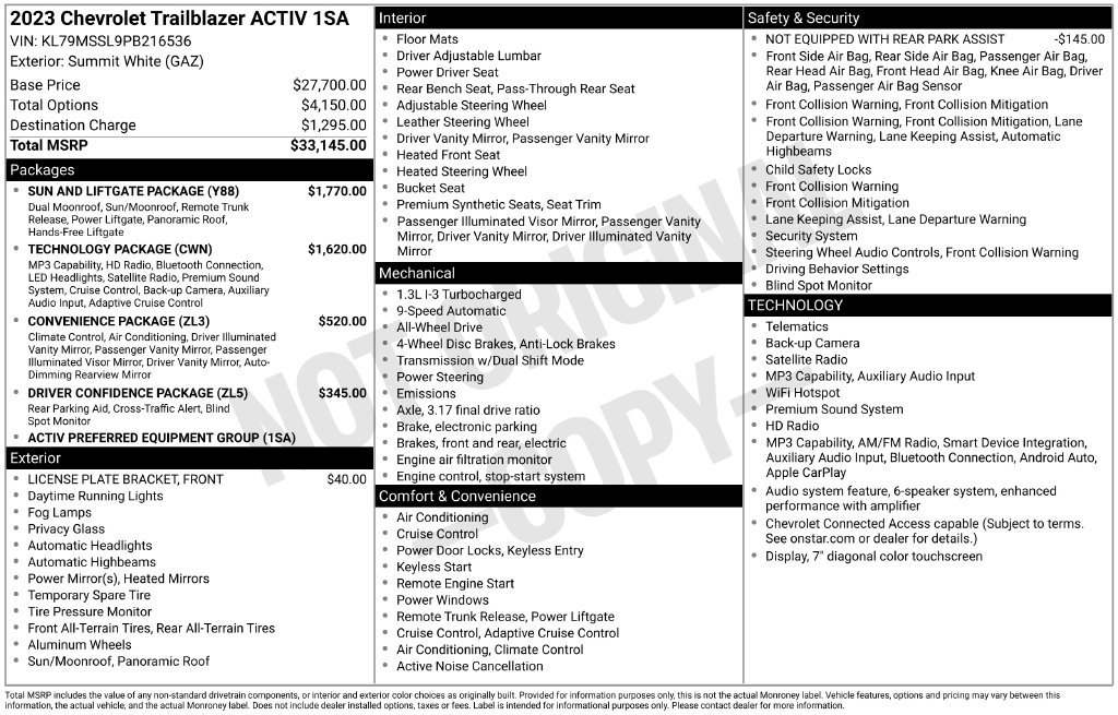 Used 2023 Chevrolet TrailBlazer ACTIV w/ Sun and Liftgate Package AWD/4WD image 25