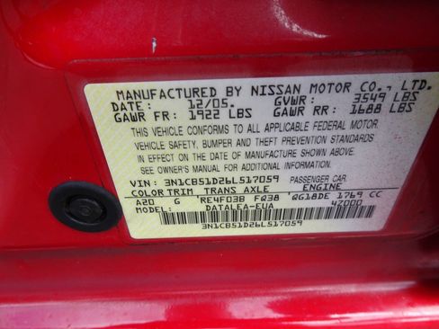 Used 2006 Nissan Sentra 1.8 S w/ (S04) 1.8S Special Editto Pkg image 11