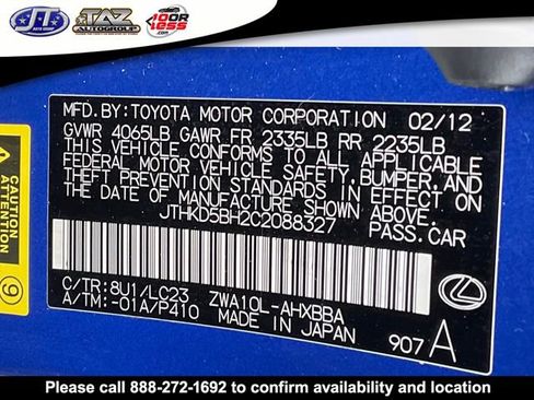 Used 2012 Lexus CT 200h Premium w/ F Sport Pkg w/Leather Trim FWD image 21