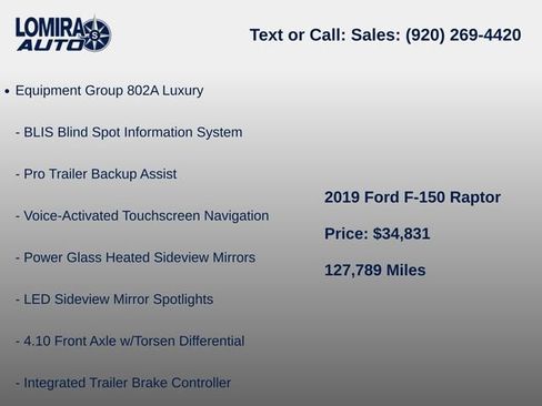 Used 2019 Ford F150 Raptor w/ Equipment Group 802A Luxury AWD/4WD image 6