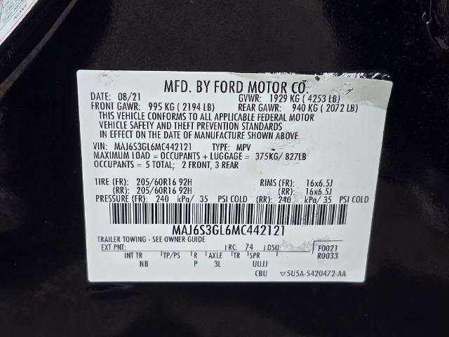 Certified 2021 Ford EcoSport SE w/ Interior Protection Package AWD/4WD image 32