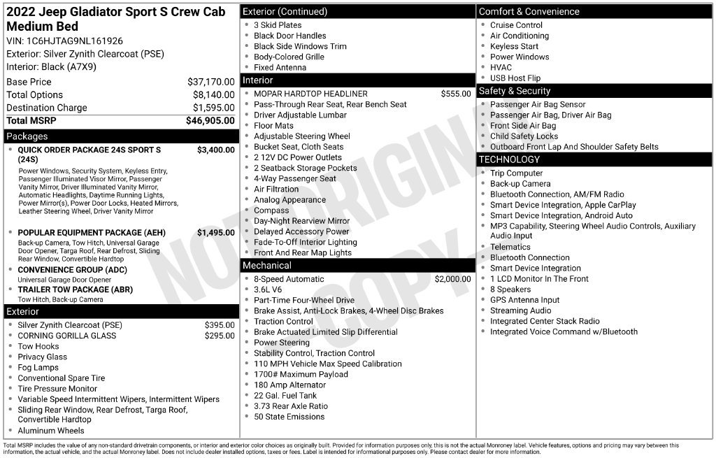 Used 2022 Jeep Gladiator Sport AWD/4WD image 2