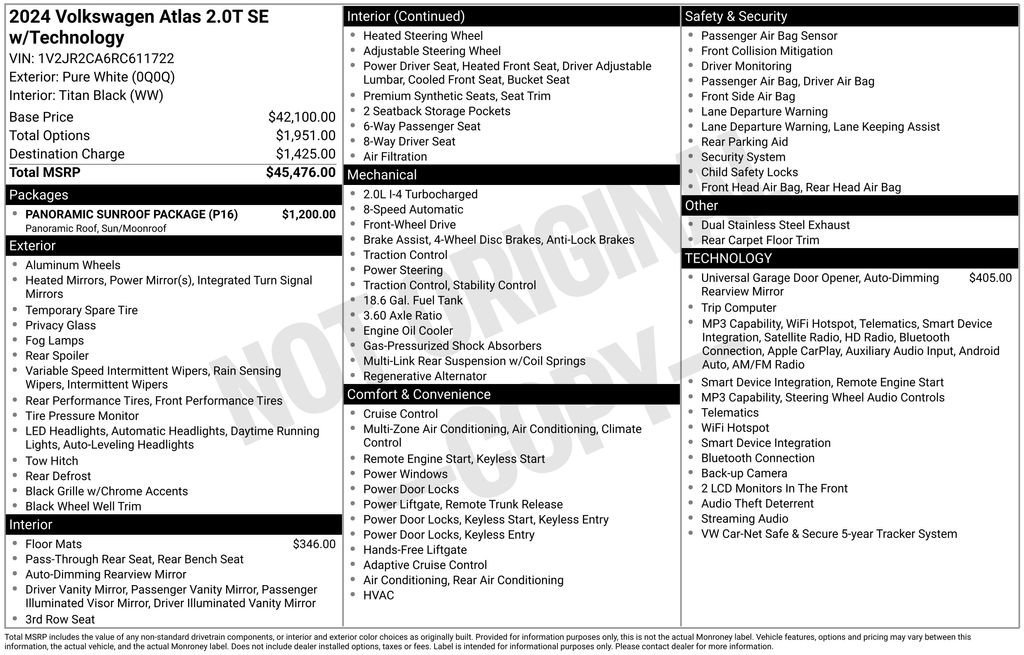Used 2024 Volkswagen Atlas SE w/ Panoramic Sunroof Package FWD image 45