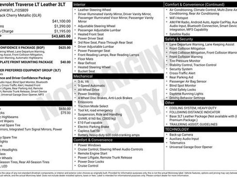 Certified 2020 Chevrolet Traverse LT w/ Driver Confidence II Package AWD/4WD image 34