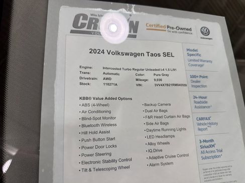 Certified 2024 Volkswagen Taos SEL AWD/4WD image 40