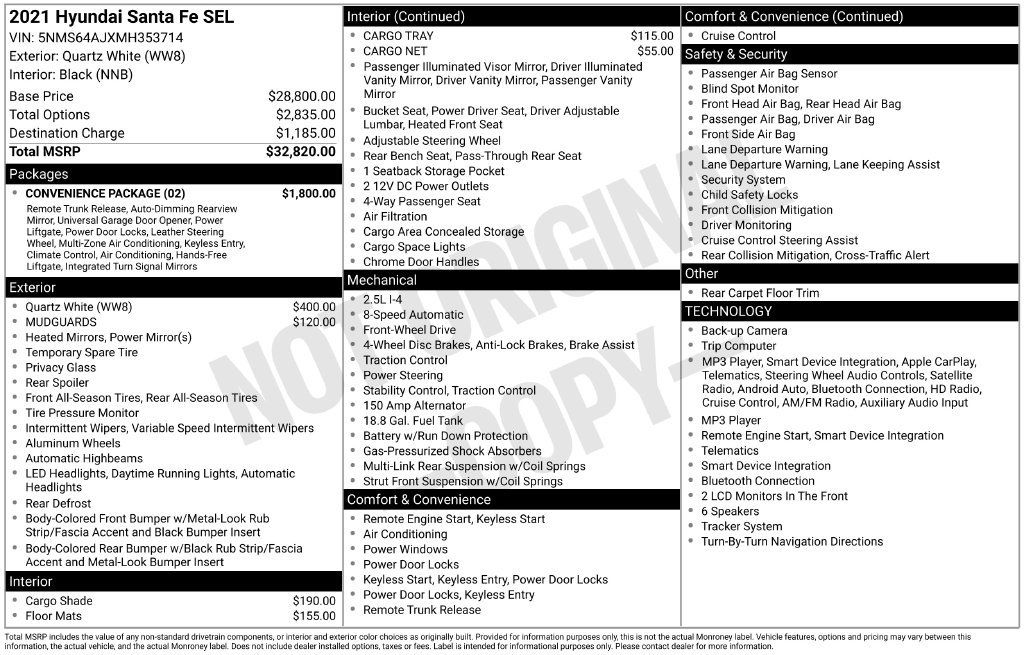 Used 2021 Hyundai Santa Fe SEL w/ Convenience Package FWD image 7