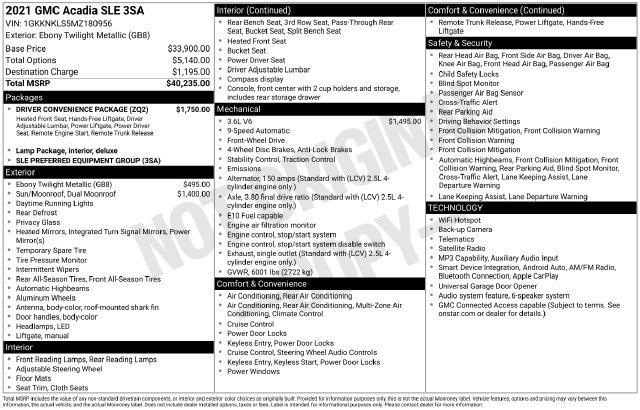 Used 2021 GMC Acadia SLE w/ Driver Convenience Package FWD image 33