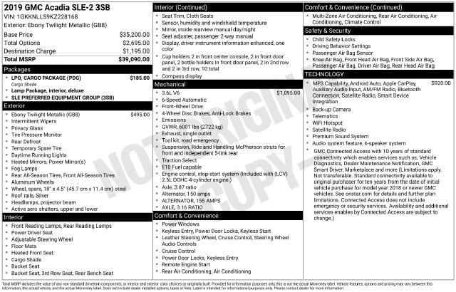 Used 2019 GMC Acadia SLE w/ LPO, Cargo Package FWD image 4