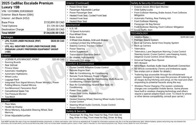 Used 2025 Cadillac Escalade Premium Luxury w/ LPO, Floor Liner Package AWD/4WD image 1