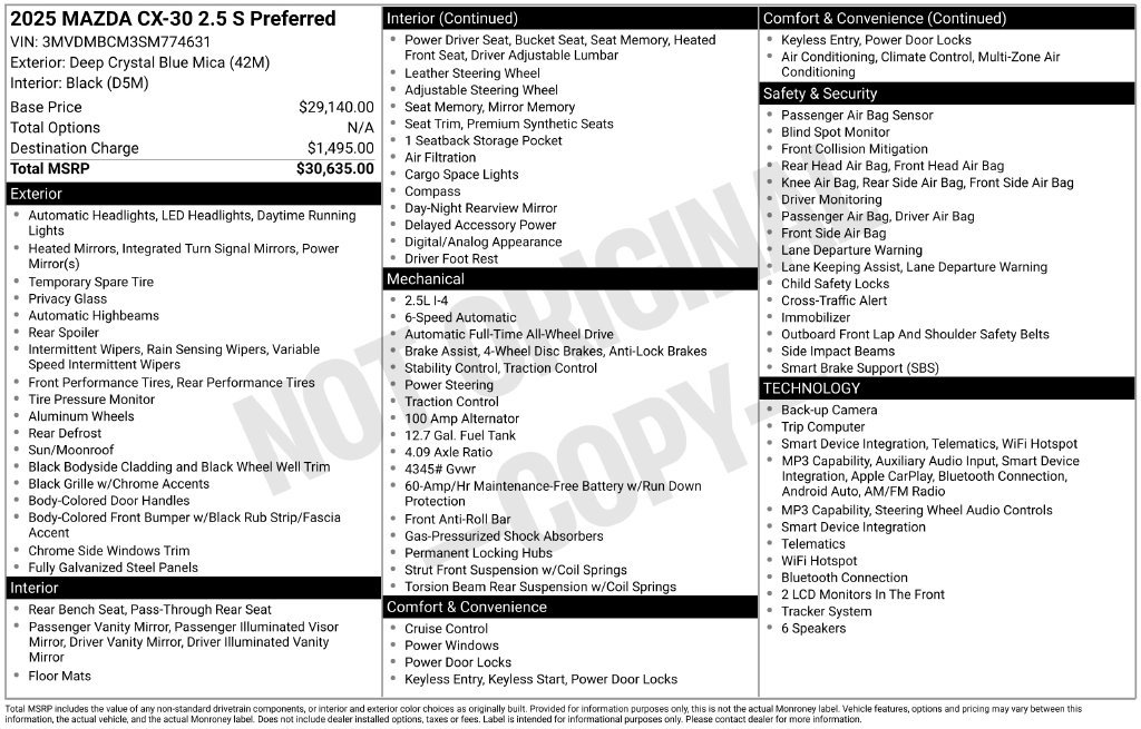 Used 2025 MAZDA CX-30 AWD 2.5 S w/ Preferred Package image 4