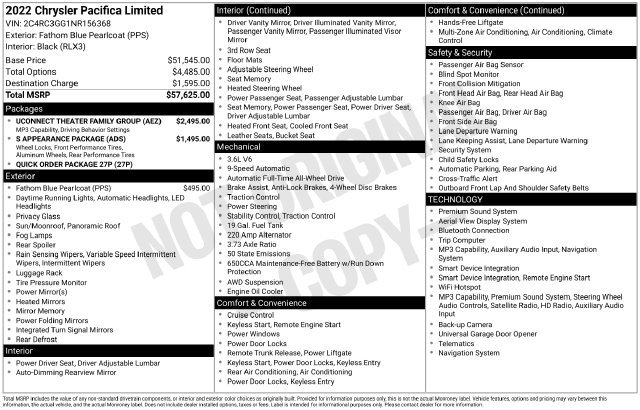 Used 2022 Chrysler Pacifica Limited w/ Uconnect Theater Family Group AWD/4WD image 31