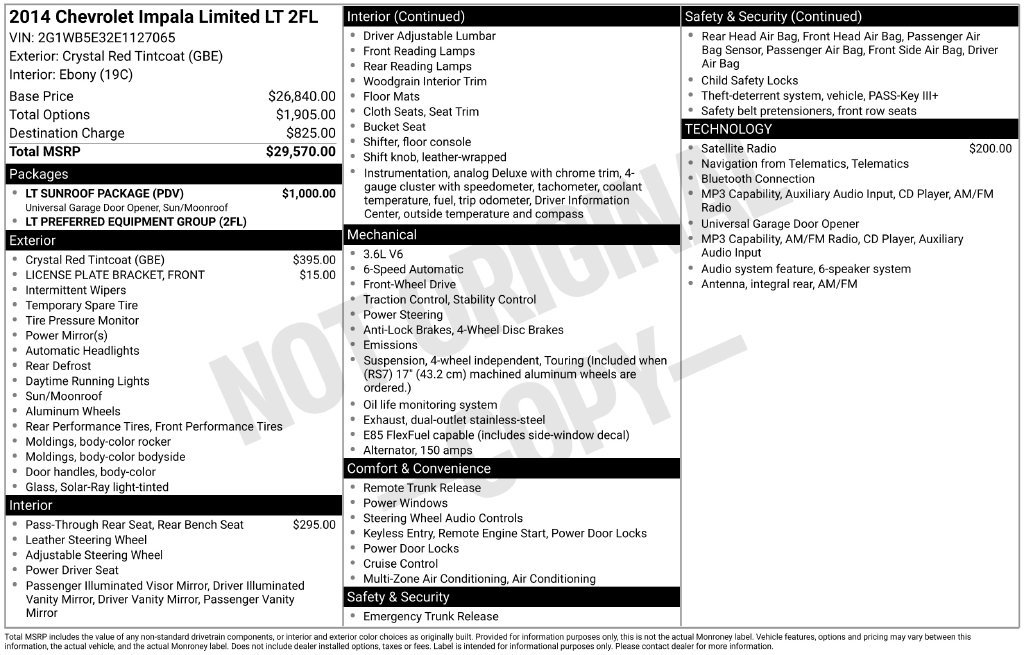 Used 2014 Chevrolet Impala LT w/ LT Sunroof Package FWD image 7
