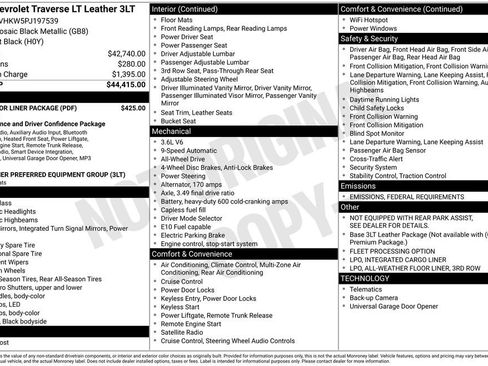 Used 2023 Chevrolet Traverse LT w/ LPO, Floor Liner Package image 9