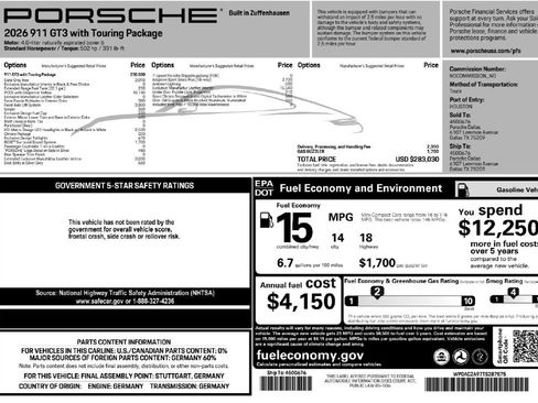 Used 2026 Porsche 911 GT3 w/ Chrono Package RWD image 1