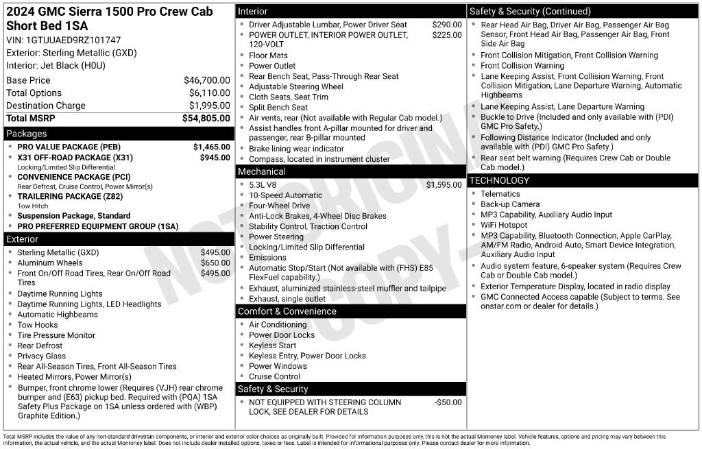 Used 2024 GMC Sierra 1500 Pro w/ Pro Value Package AWD/4WD image 2