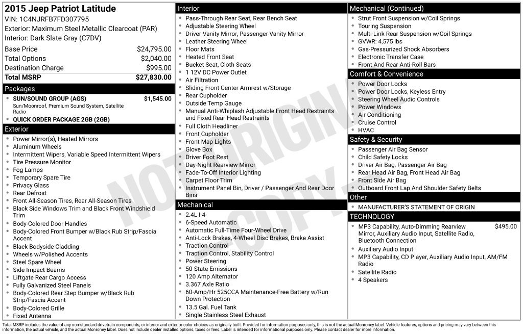 Used 2015 Jeep Patriot Latitude w/ Sun/Sound Group AWD/4WD image 7