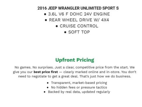 Used 2016 Jeep Wrangler Unlimited Sport w/ Quick Order Package 24S AWD/4WD image 2
